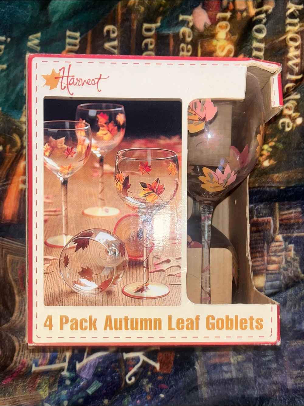 Autumn Leaf Goblets - Set of 4 (Brown/Gold Leaf Design)